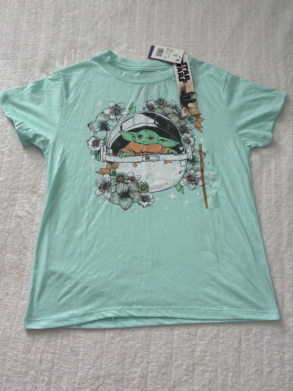 Star Wars Aqua Mandalorian Floral Grogu Graphic Tee